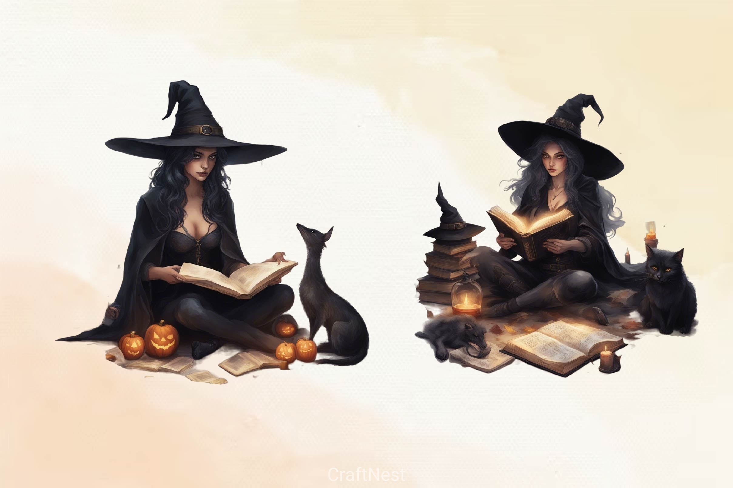 Little Witch Bookworms Halloween Clipart Bundle - CraftNest - Digital Crafting and Art