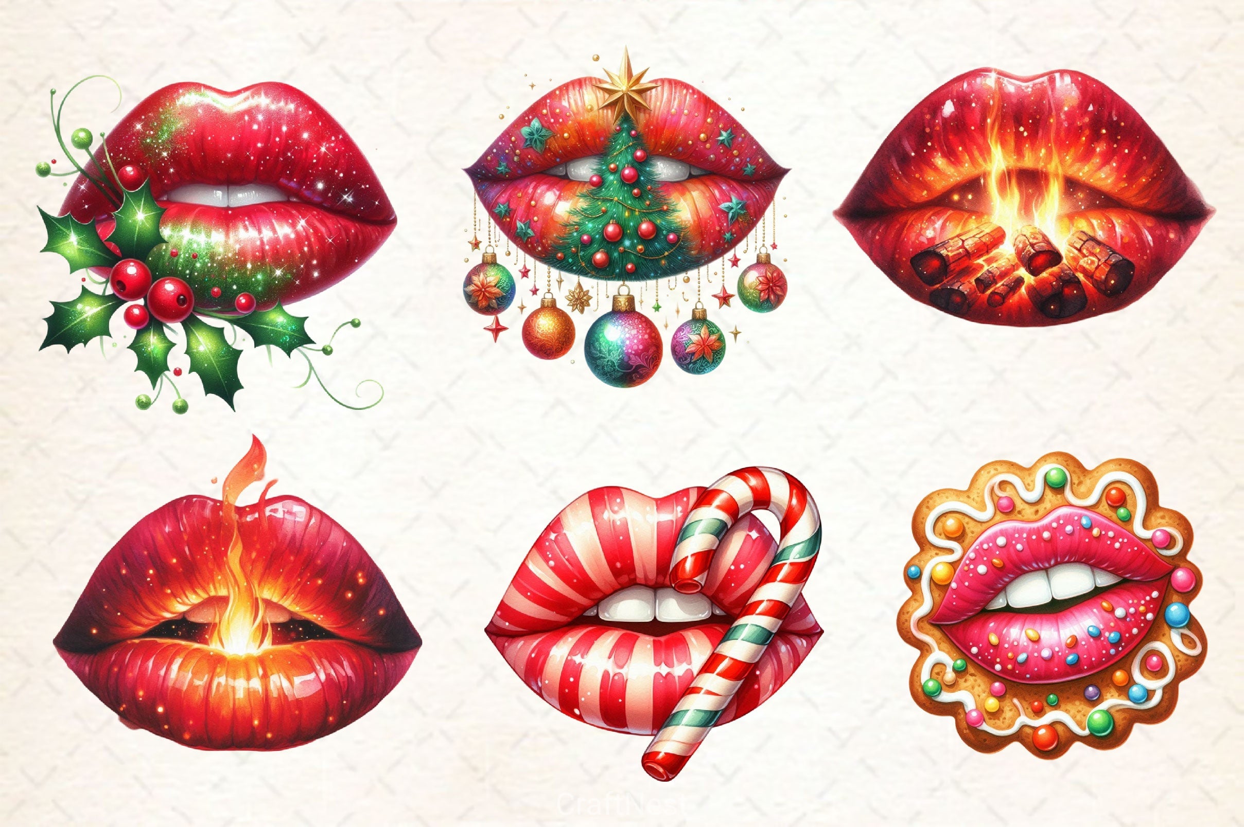 Christmas Lips Christmas Clipart Bundle - CraftNest - Digital Crafting and Art