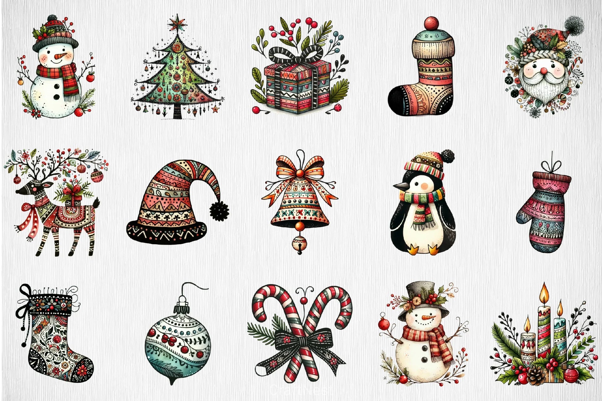 Folk Art Christmas Clipart Bundle - CraftNest - Digital Crafting and Art