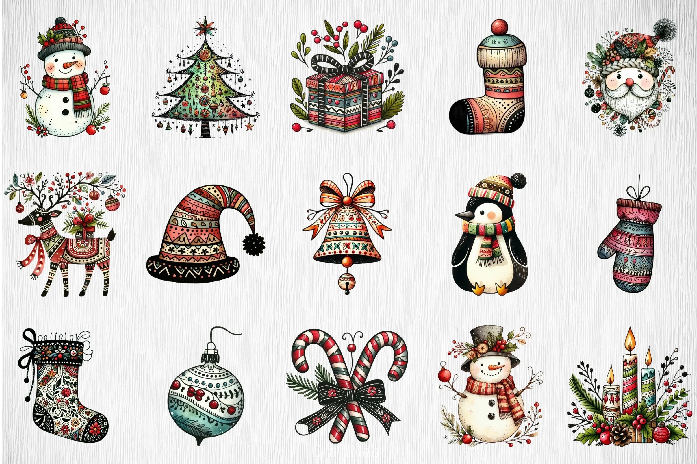 Folk Art Christmas Clipart Bundle - CraftNest - Digital Crafting and Art