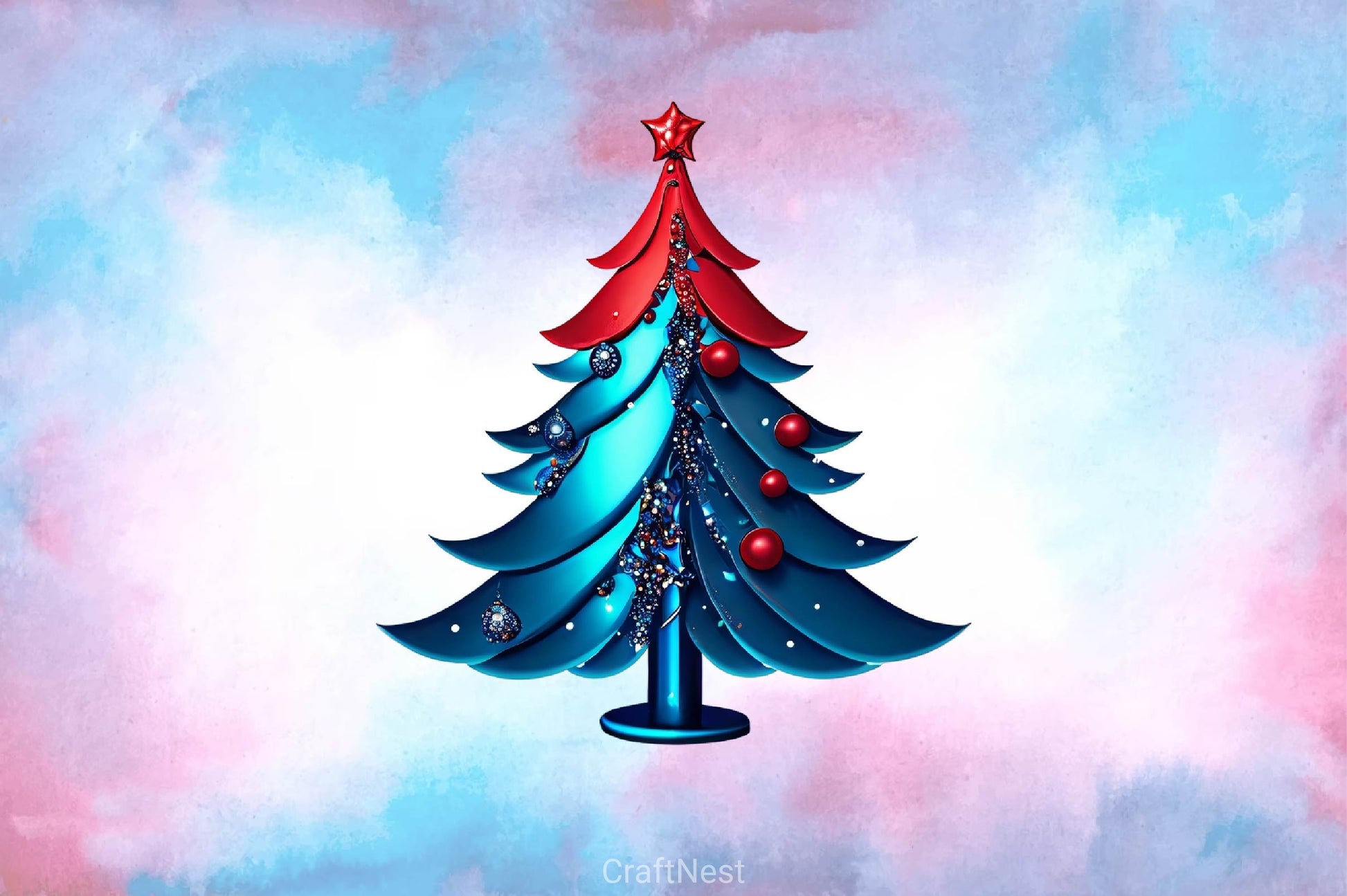 Blue And Red Glam Christmas Tree Clipart Bundle - CraftNest - Digital Crafting and Art