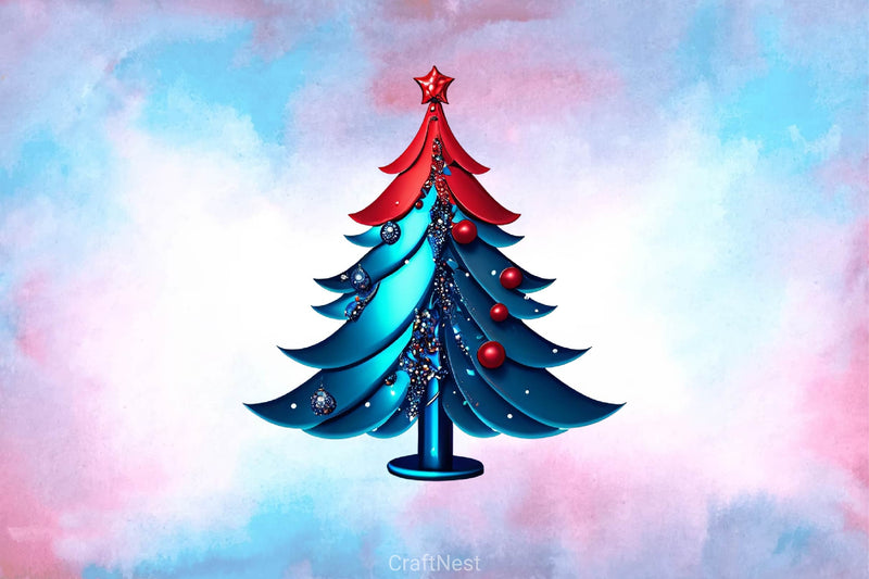 Blue And Red Glam Christmas Tree Clipart Bundle - CraftNest - Digital Crafting and Art