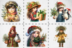 Olive Rustic Christmas Girl Clipart Bundle - CraftNest - Digital Crafting and Art