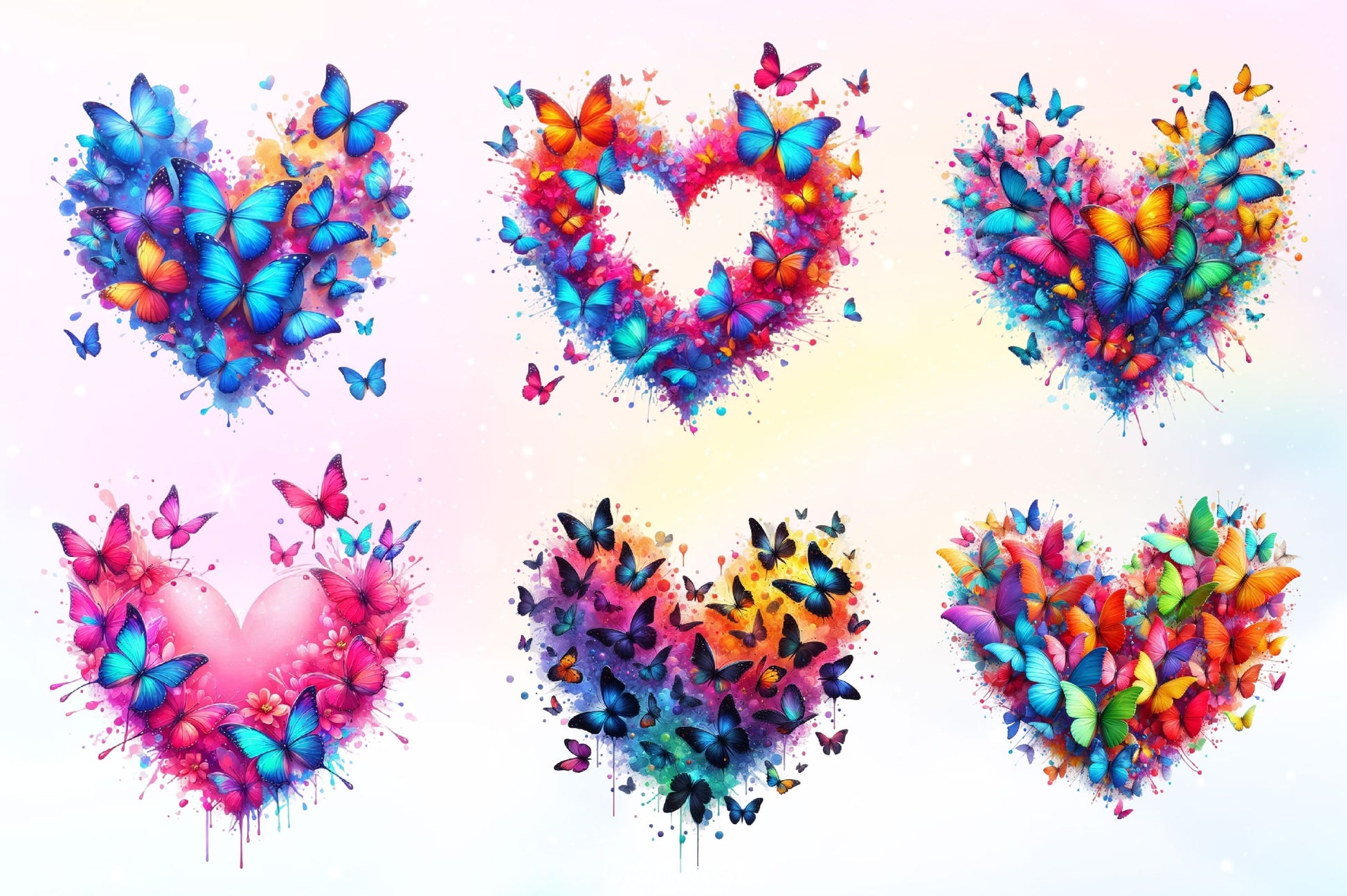 Colorful Butterflies Heart Clipart Bundle - CraftNest - Digital Crafting and Art