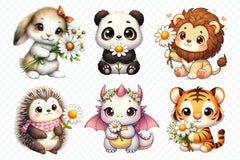 Cute Animals & Daisy Flowers Clipart Bundle 4 - CraftNest - Digital Crafting and Art
