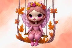 Pink Cute Autumn Fairy With Swing Clipart Bundle - CraftNest - Digital Crafting and Art