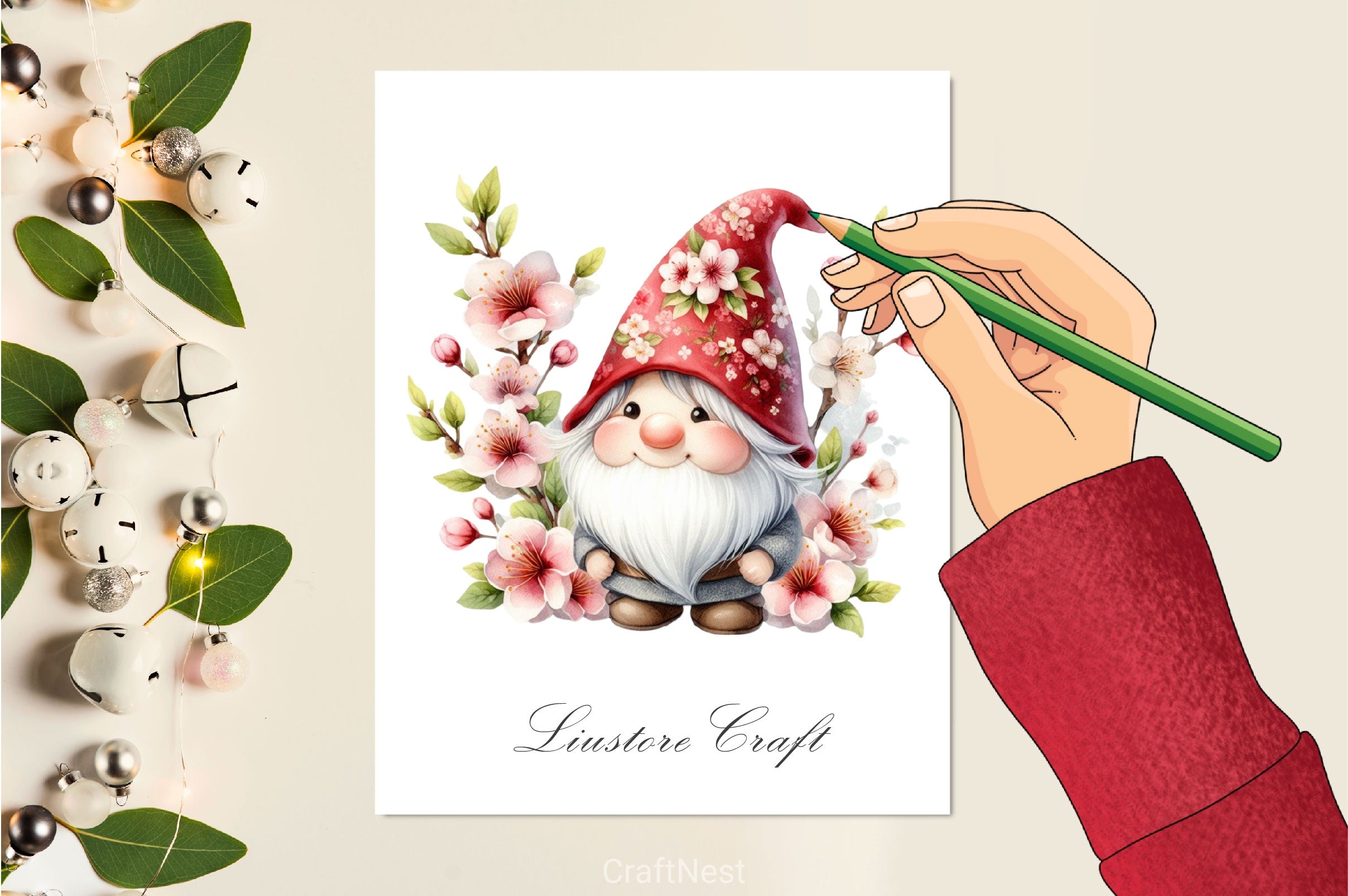 Cherry Blossom Gnome Clipart Bundle - CraftNest - Digital Crafting and Art