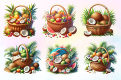 Summer Coconut Clipart Bundle 3 - CraftNest - Digital Crafting and Art