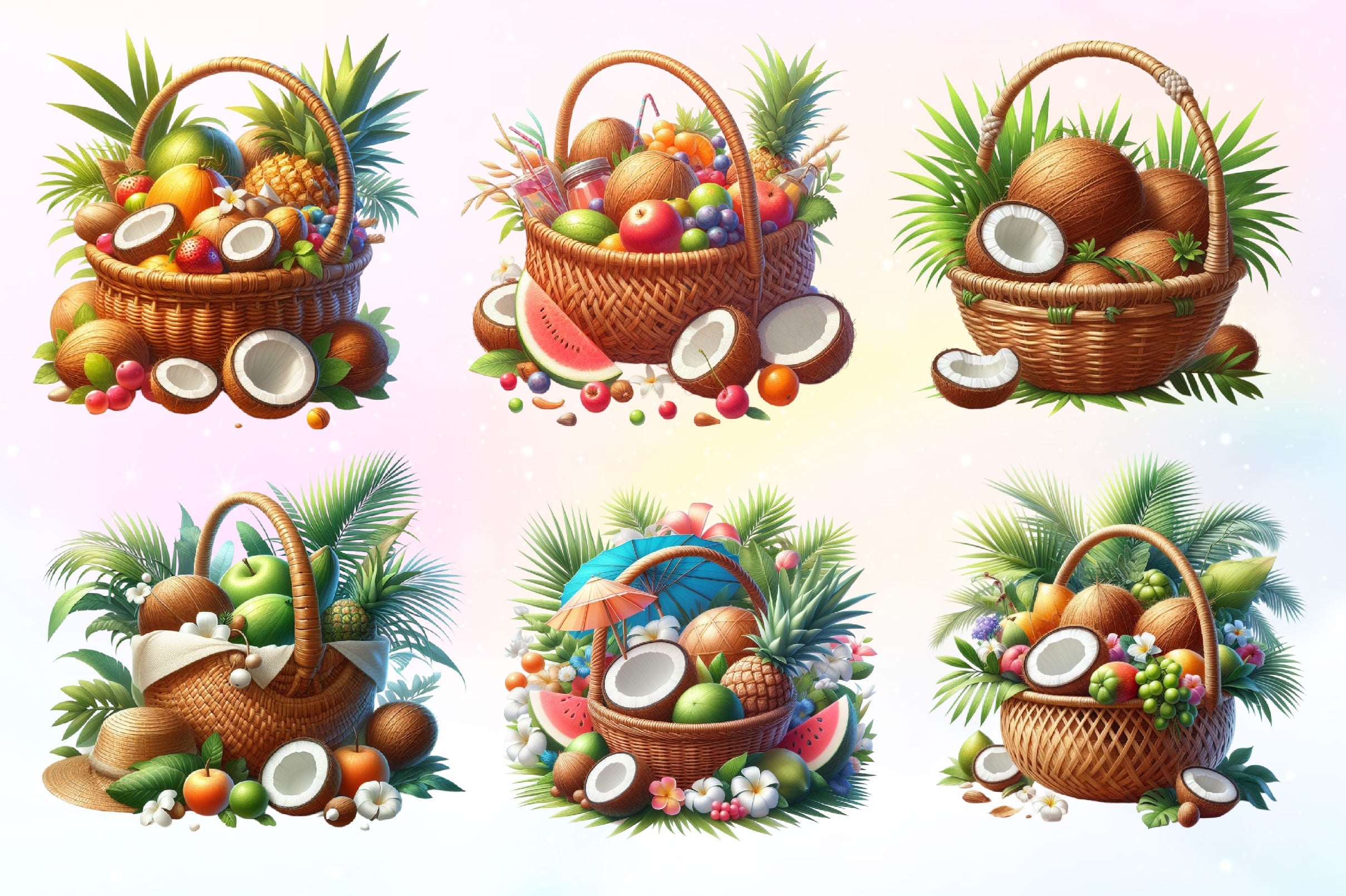 Summer Coconut Clipart Bundle 3 - CraftNest - Digital Crafting and Art