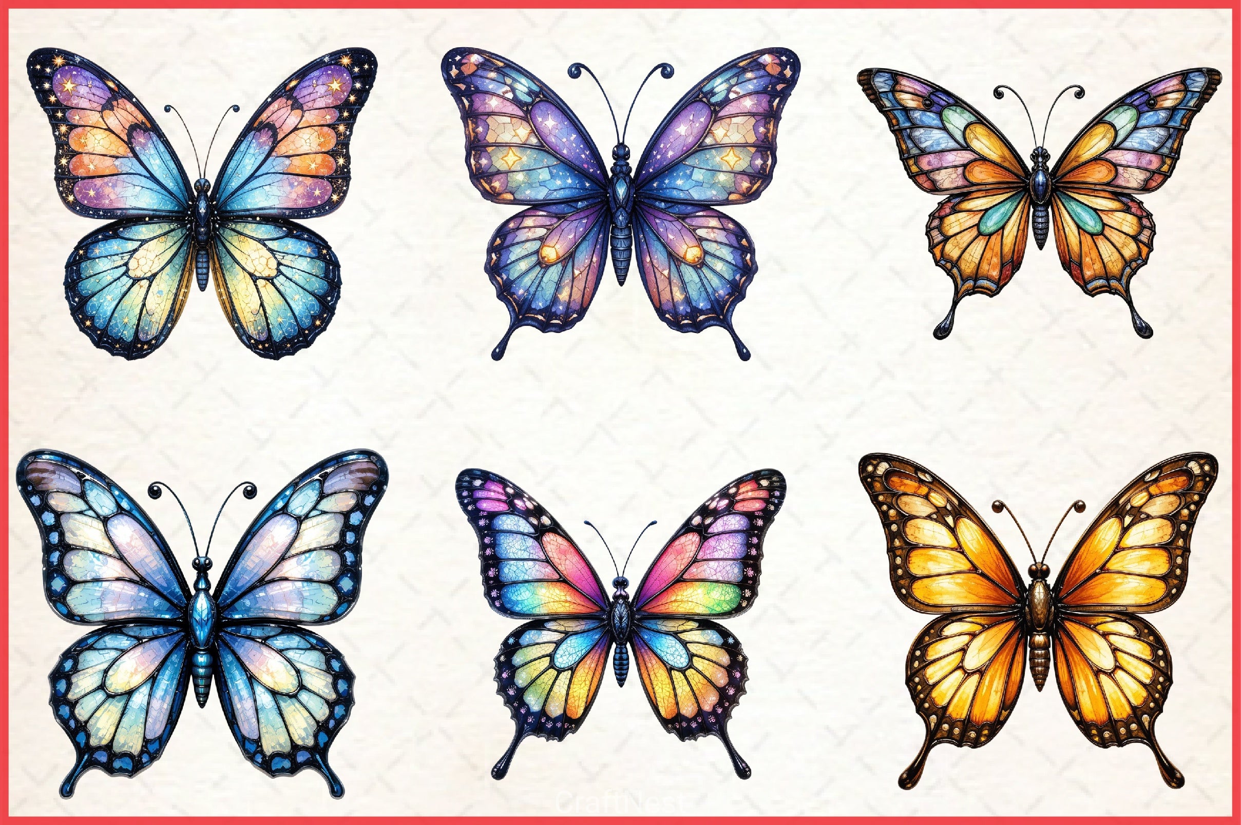 Colorful Butterfly Stained Glass Clipart Bundle - CraftNest - Digital Crafting and Art