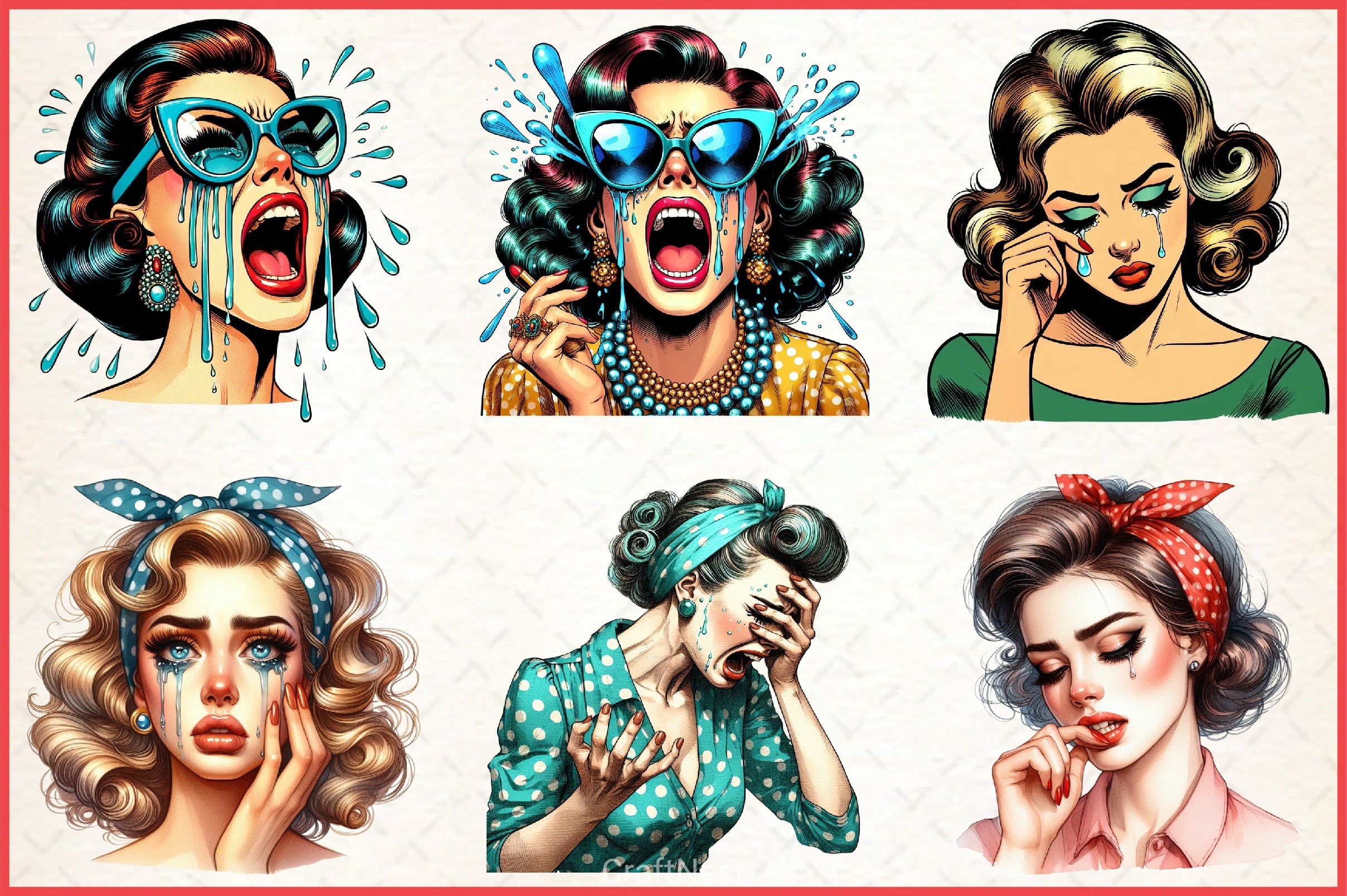 Vintage Crying Woman Clipart Bundle - CraftNest - Digital Crafting and Art
