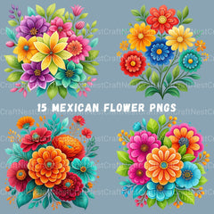 Mexican Flowers Clipart Bundle - CraftNest - Digital Crafting and Art