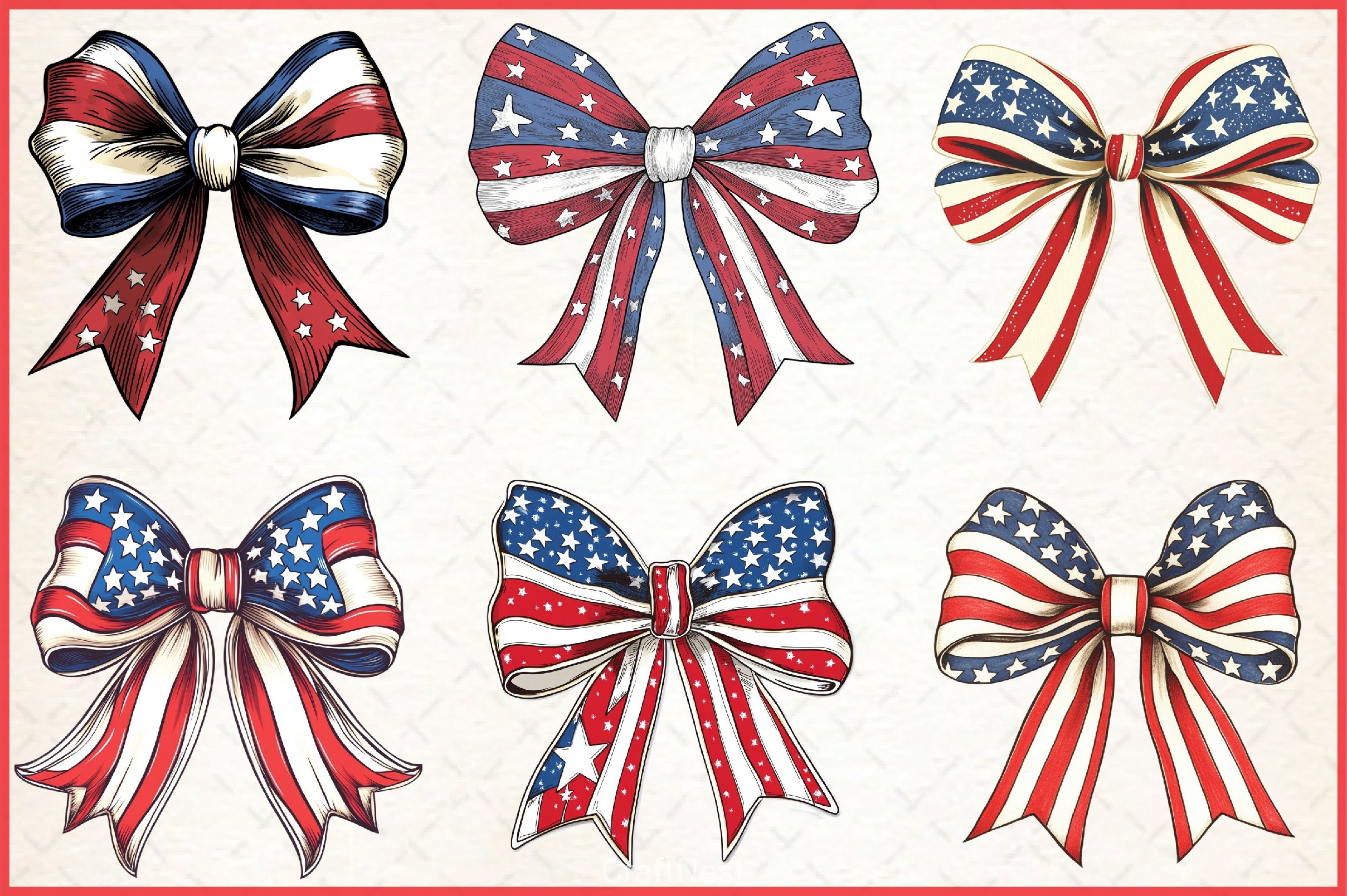 4th of July Flag Bows Clipart Bundle - CraftNest - Digital Crafting and Art
