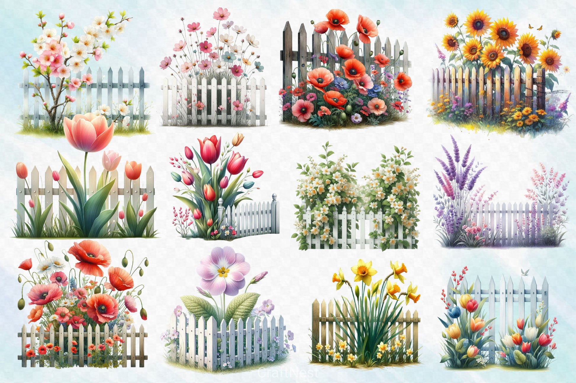 Spring Flower Fence Clipart Bundle 3 - CraftNest - Digital Crafting and Art