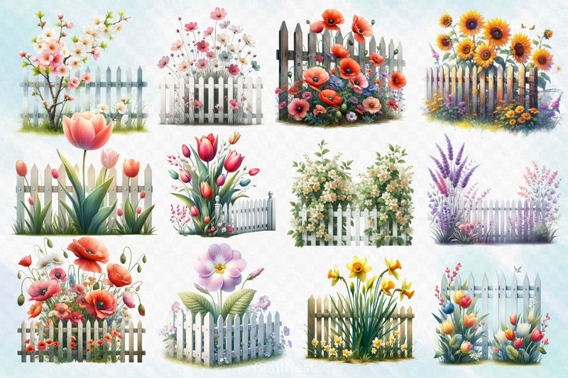 Spring Flower Fence Clipart Bundle 3 - CraftNest - Digital Crafting and Art