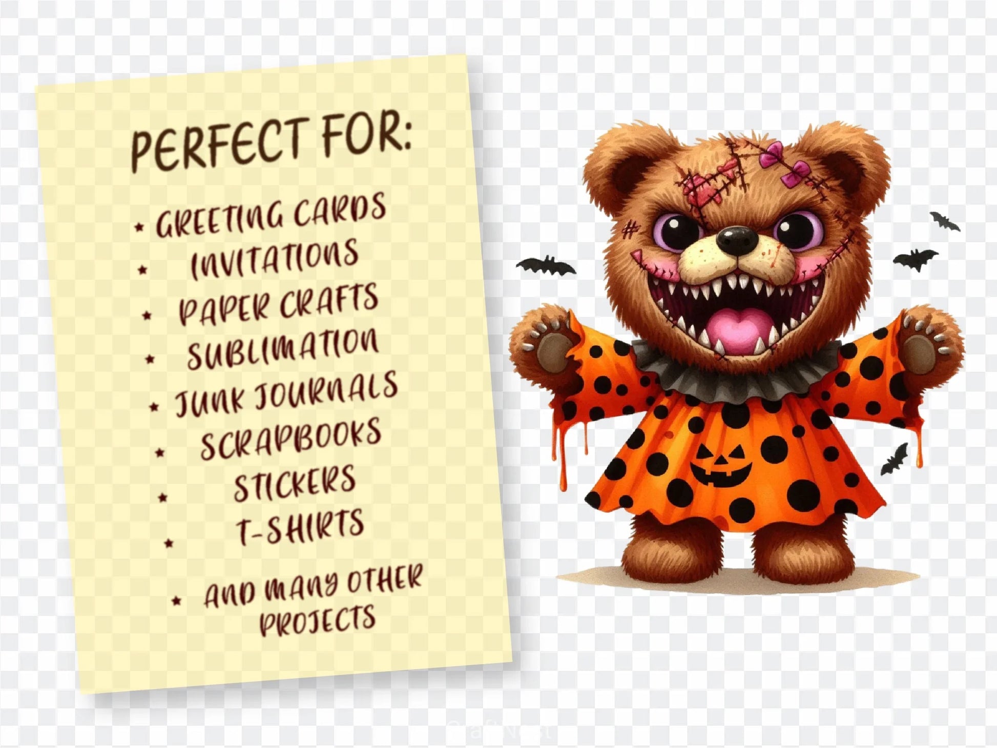 Spooky Halloween Teddy Bear Clipart Bundle - CraftNest - Digital Crafting and Art