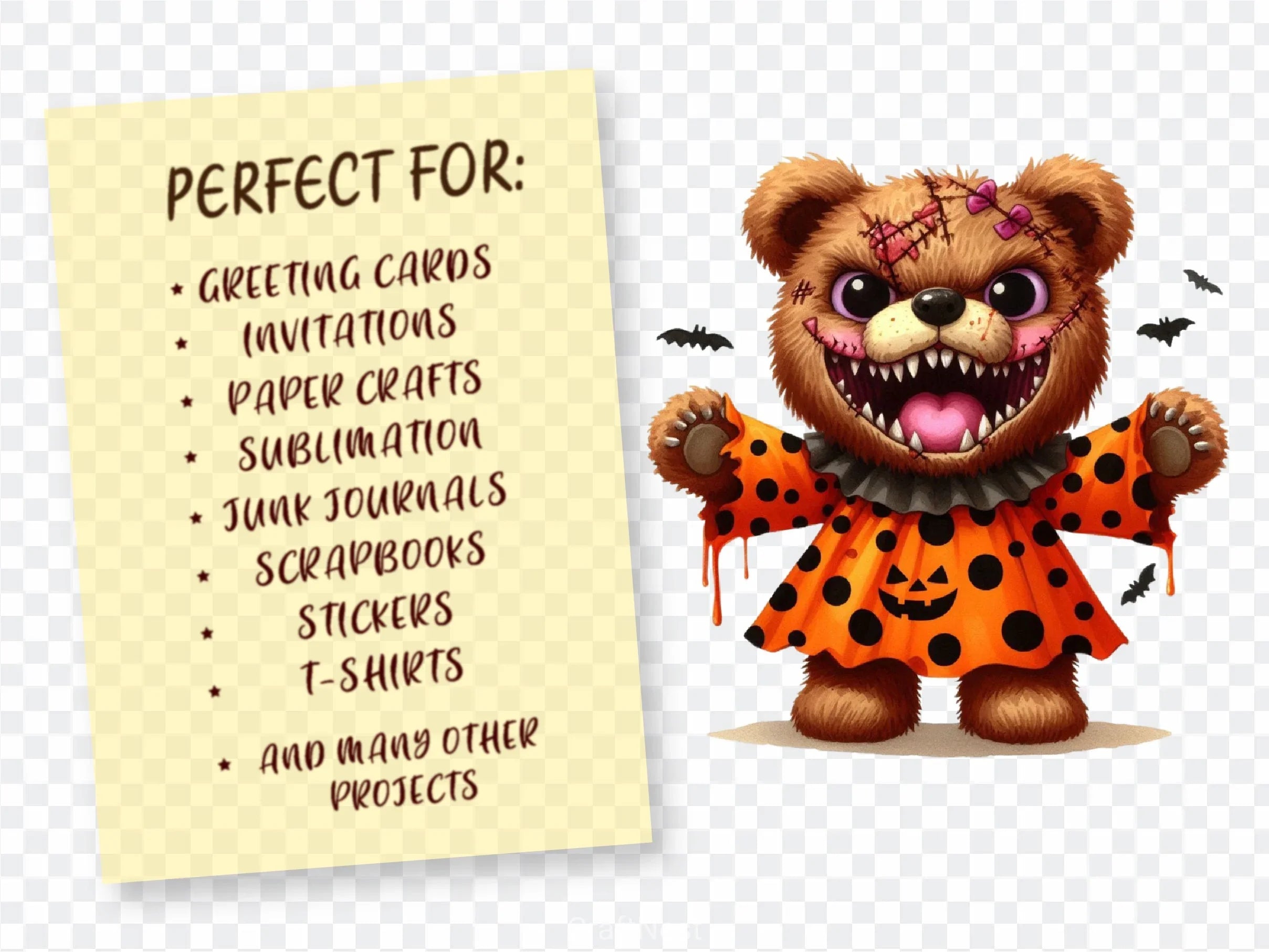 Spooky Halloween Teddy Bear Clipart Bundle - CraftNest - Digital Crafting and Art