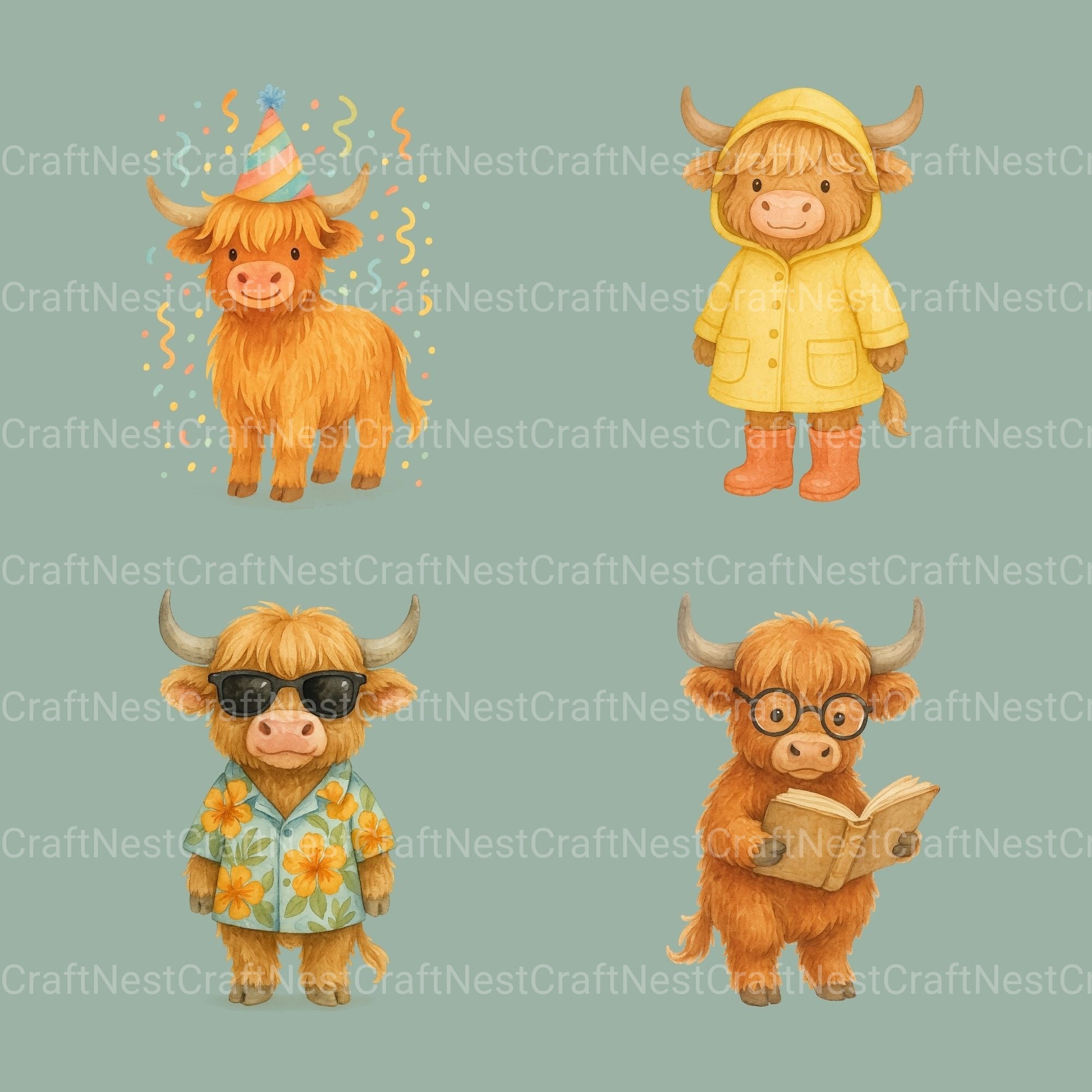 Highland Cows 2 Clipart Bundle - CraftNest - Digital Crafting and Art