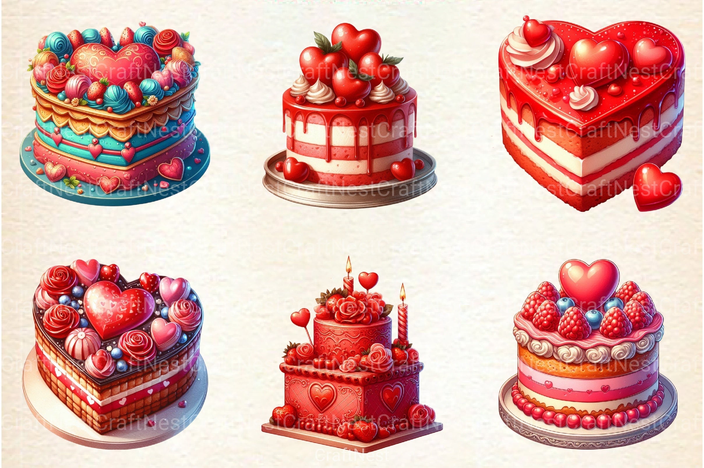 Valentine Cake Clipart Bundle 121 - CraftNest - Digital Crafting and Art