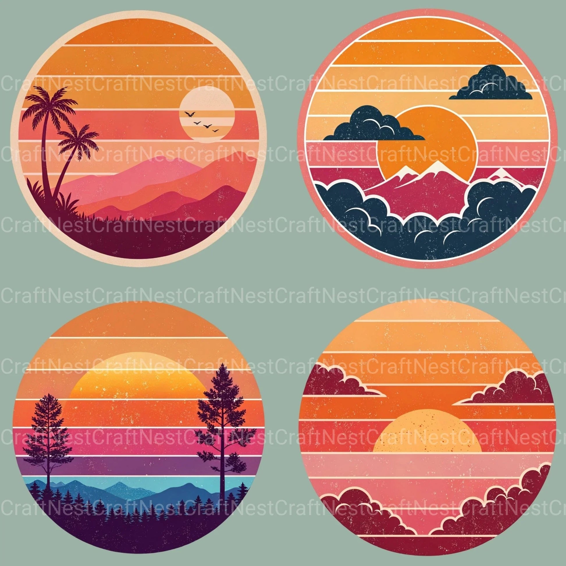 Retro Sunsets Clipart Bundle - CraftNest - Digital Crafting and Art