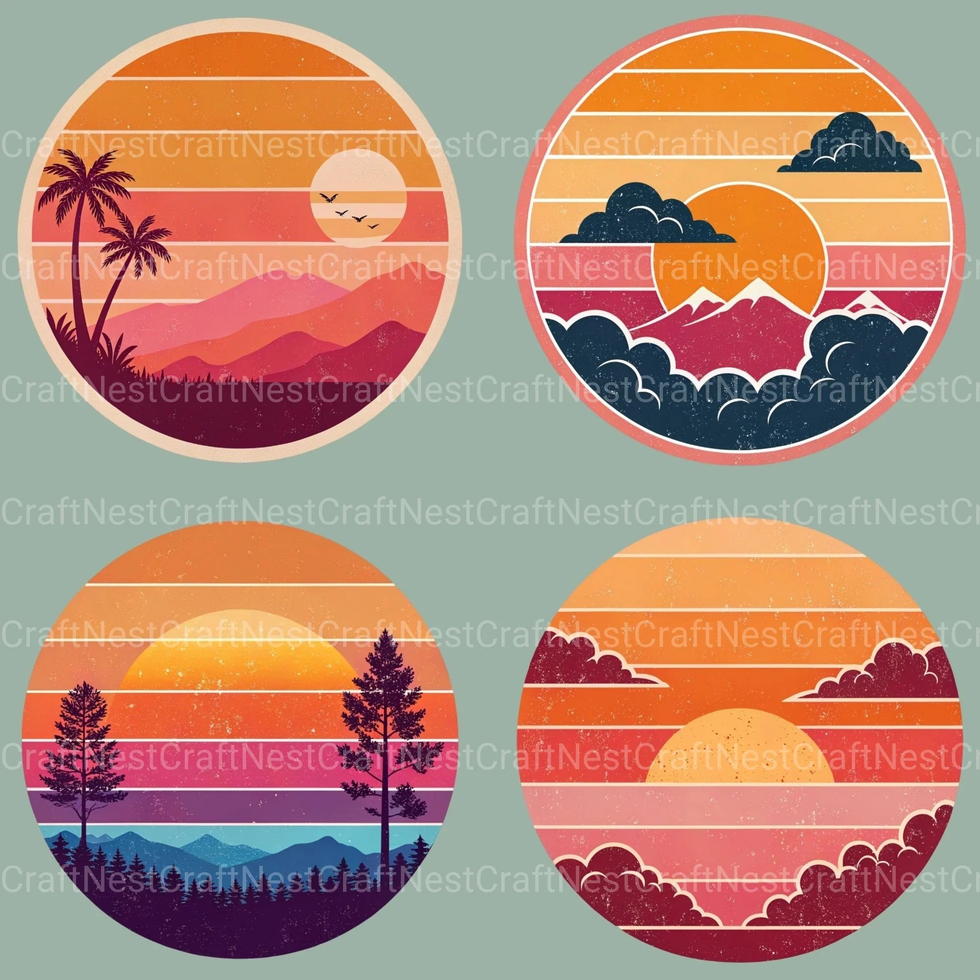 Retro Sunsets Clipart Bundle - CraftNest - Digital Crafting and Art