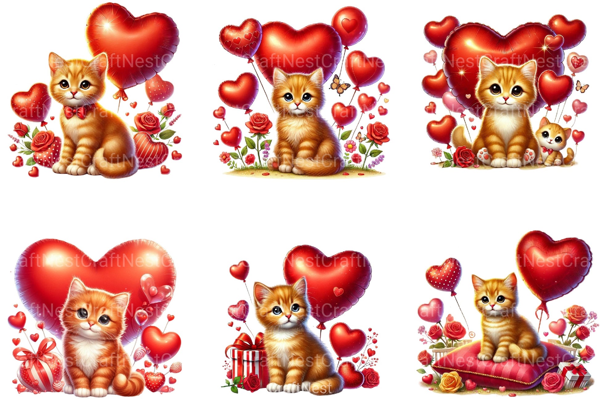 Cute Valentine Kitten Clipart Bundle 4 - CraftNest - Digital Crafting and Art