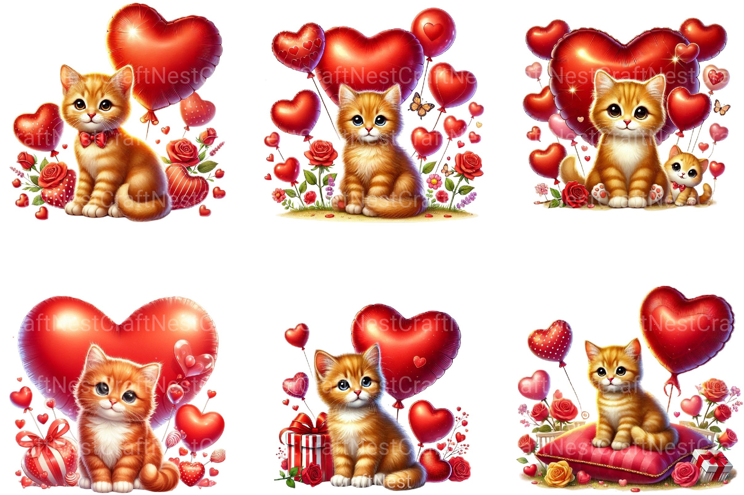 Cute Valentine Kitten Clipart Bundle 4 - CraftNest - Digital Crafting and Art