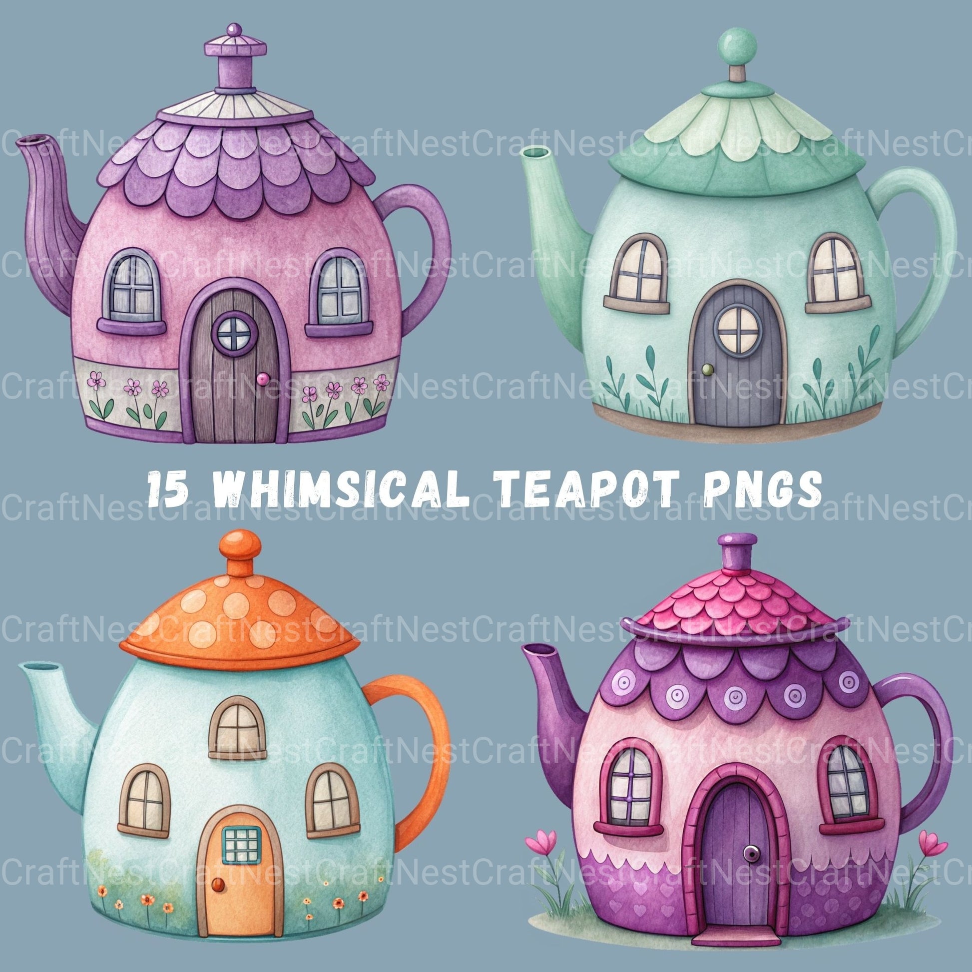 Teapot Houses Clipart Bundle - CraftNest - Digital Crafting and Art