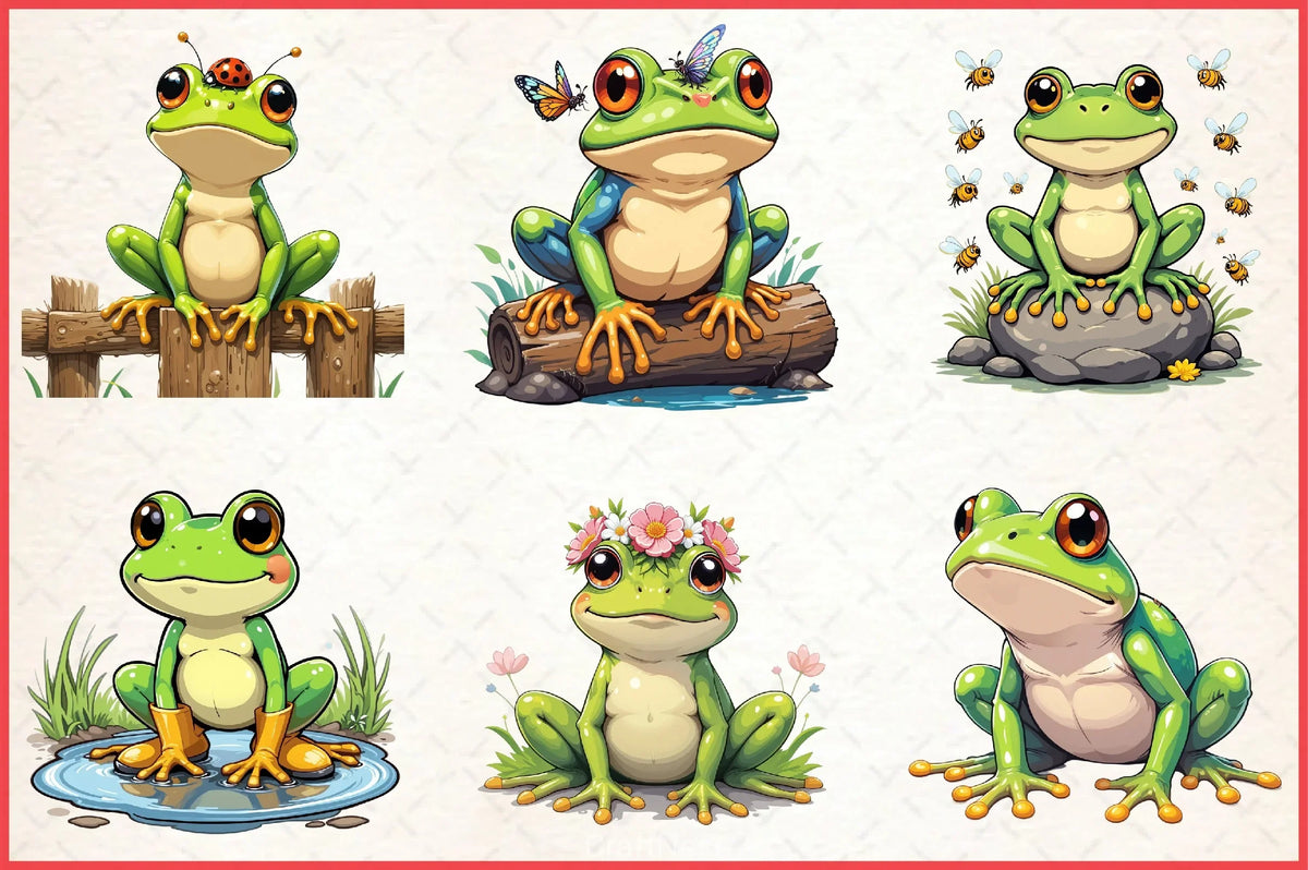 Spring Break Frog Spring Frog Clipart Bundle