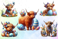 Highland Cow Easter Basket Clipart Bundle - CraftNest - Digital Crafting and Art