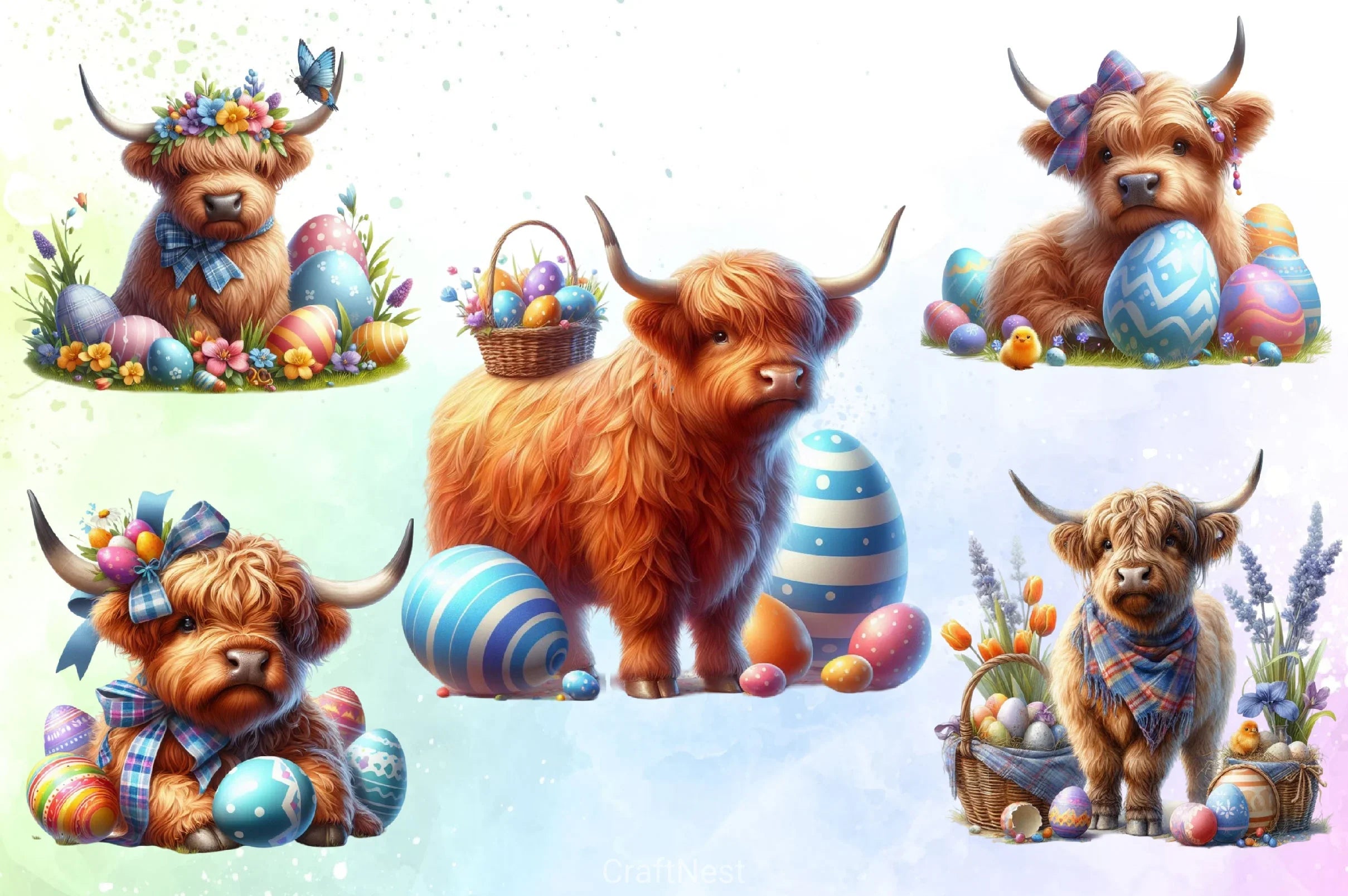 Highland Cow Easter Basket Clipart Bundle - CraftNest - Digital Crafting and Art