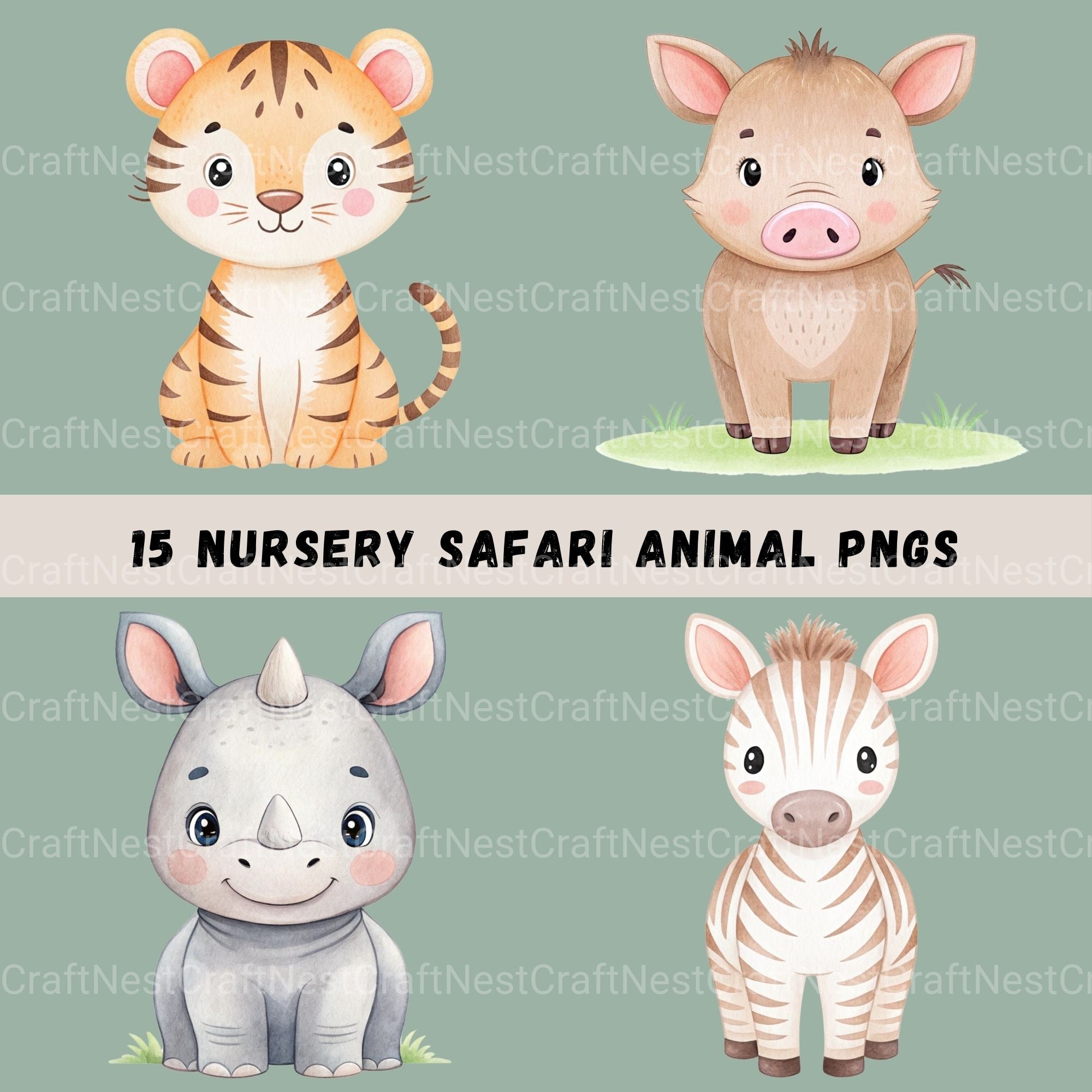 Safari Animals Nursery Clipart Bundle - CraftNest - Digital Crafting and Art