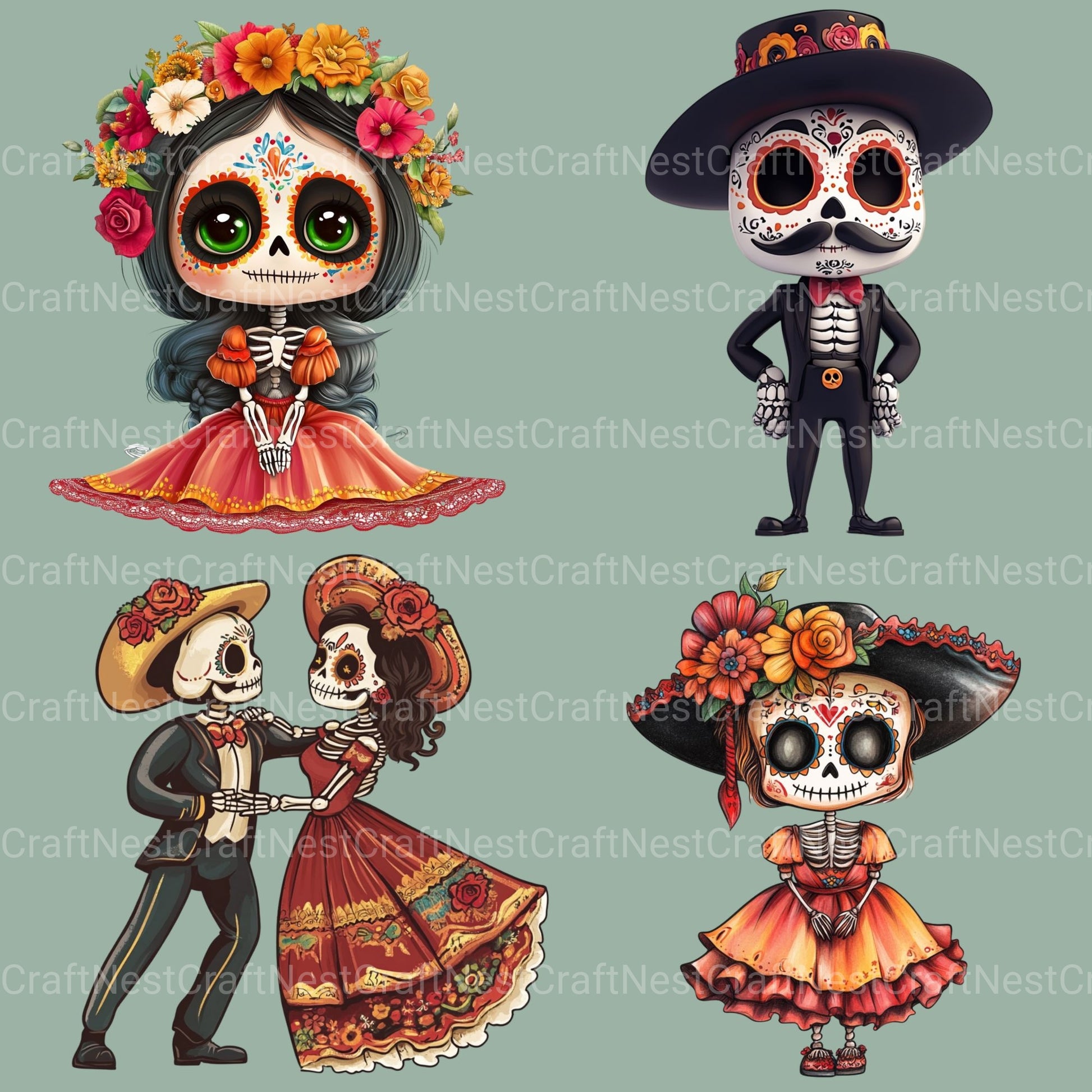 Dia De Muertos Day Of The Dead Clipart Bundle - CraftNest - Digital Crafting and Art