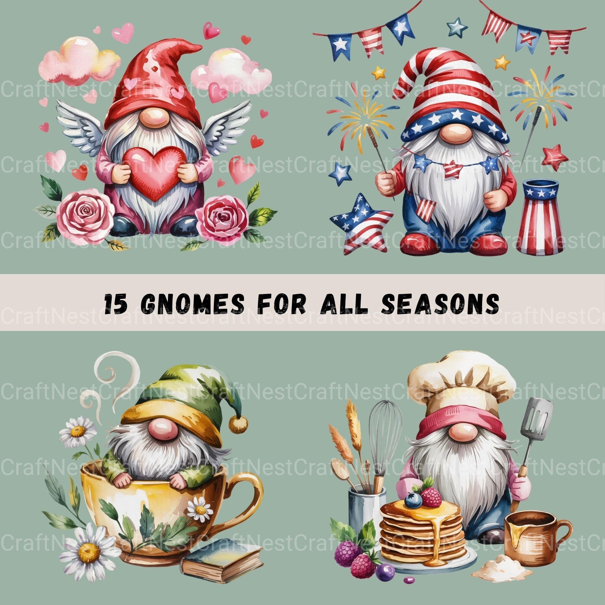 Gnomes For All Seasons Clipart Bundle - CraftNest - Digital Crafting and Art