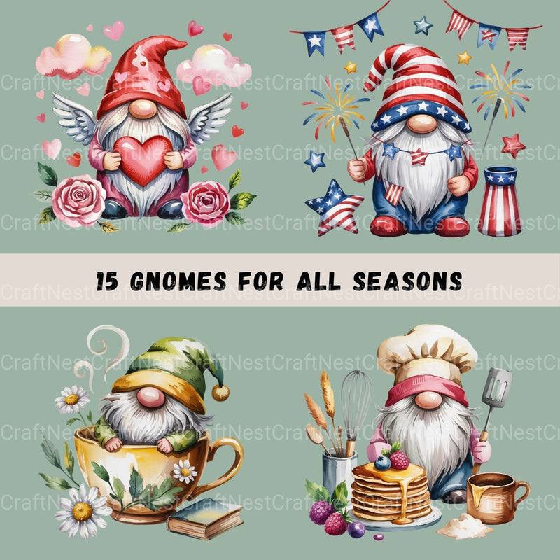 Gnomes For All Seasons Clipart Bundle - CraftNest - Digital Crafting and Art