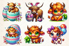 Highland Cow Easter Clipart Bundle - CraftNest - Digital Crafting and Art