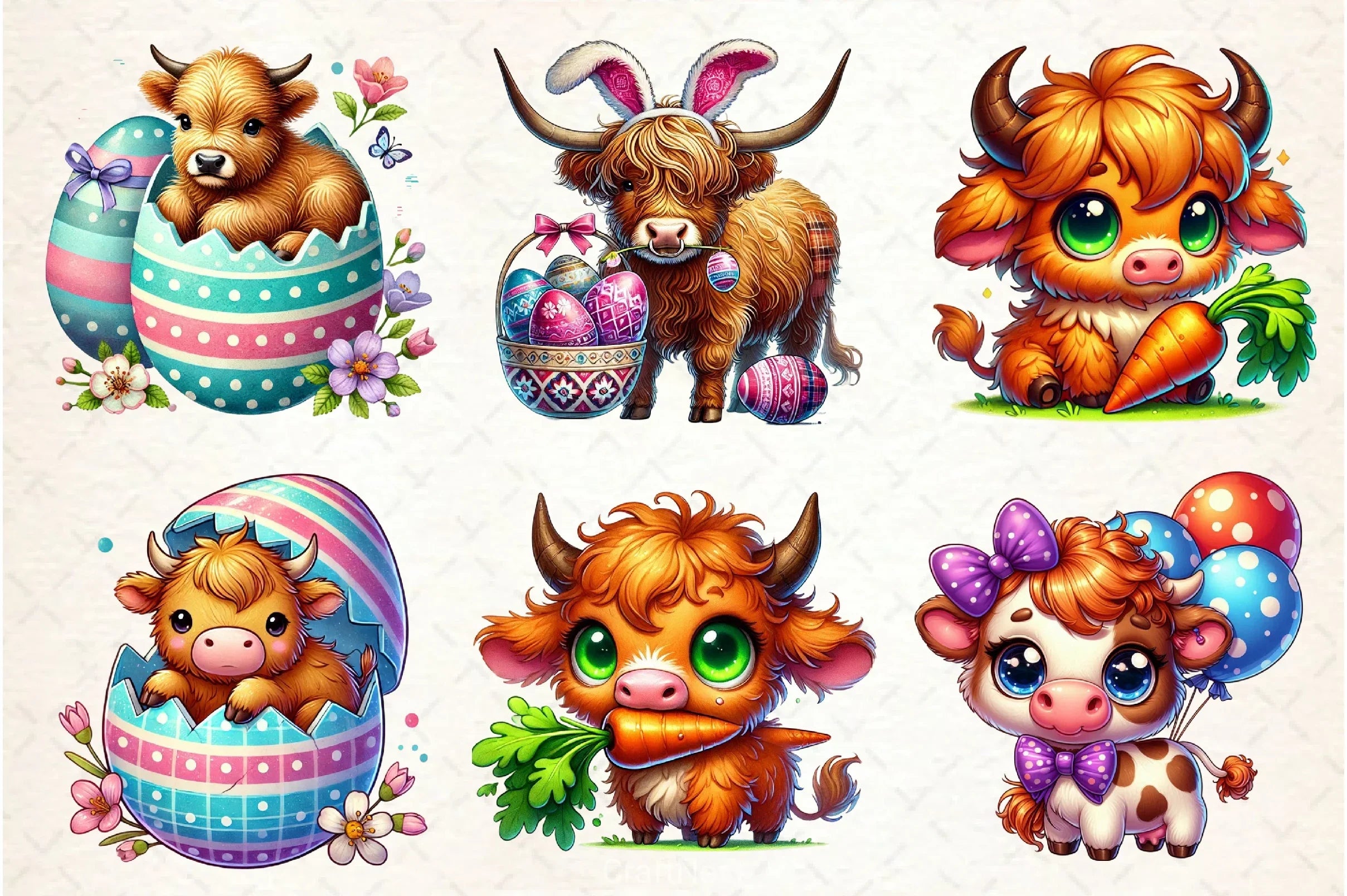 Highland Cow Easter Clipart Bundle - CraftNest - Digital Crafting and Art