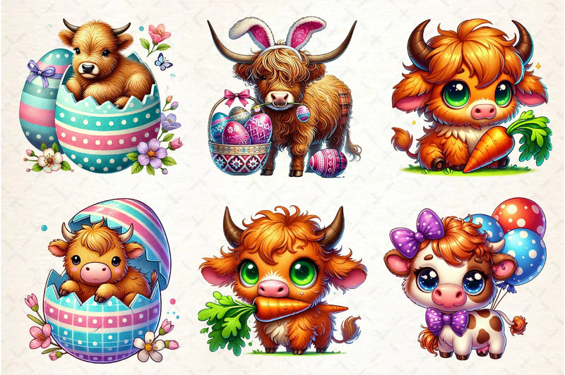 Highland Cow Easter Clipart Bundle - CraftNest - Digital Crafting and Art