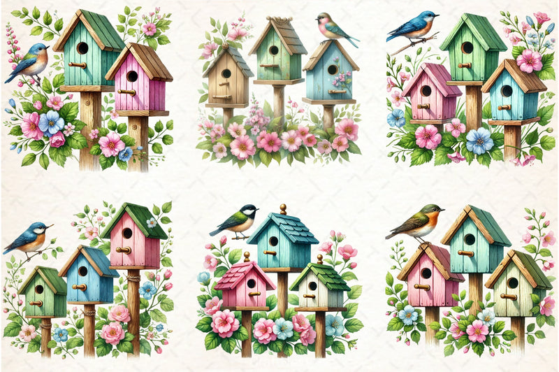 Spring Birdhouse Clipart Bundle - CraftNest - Digital Crafting and Art