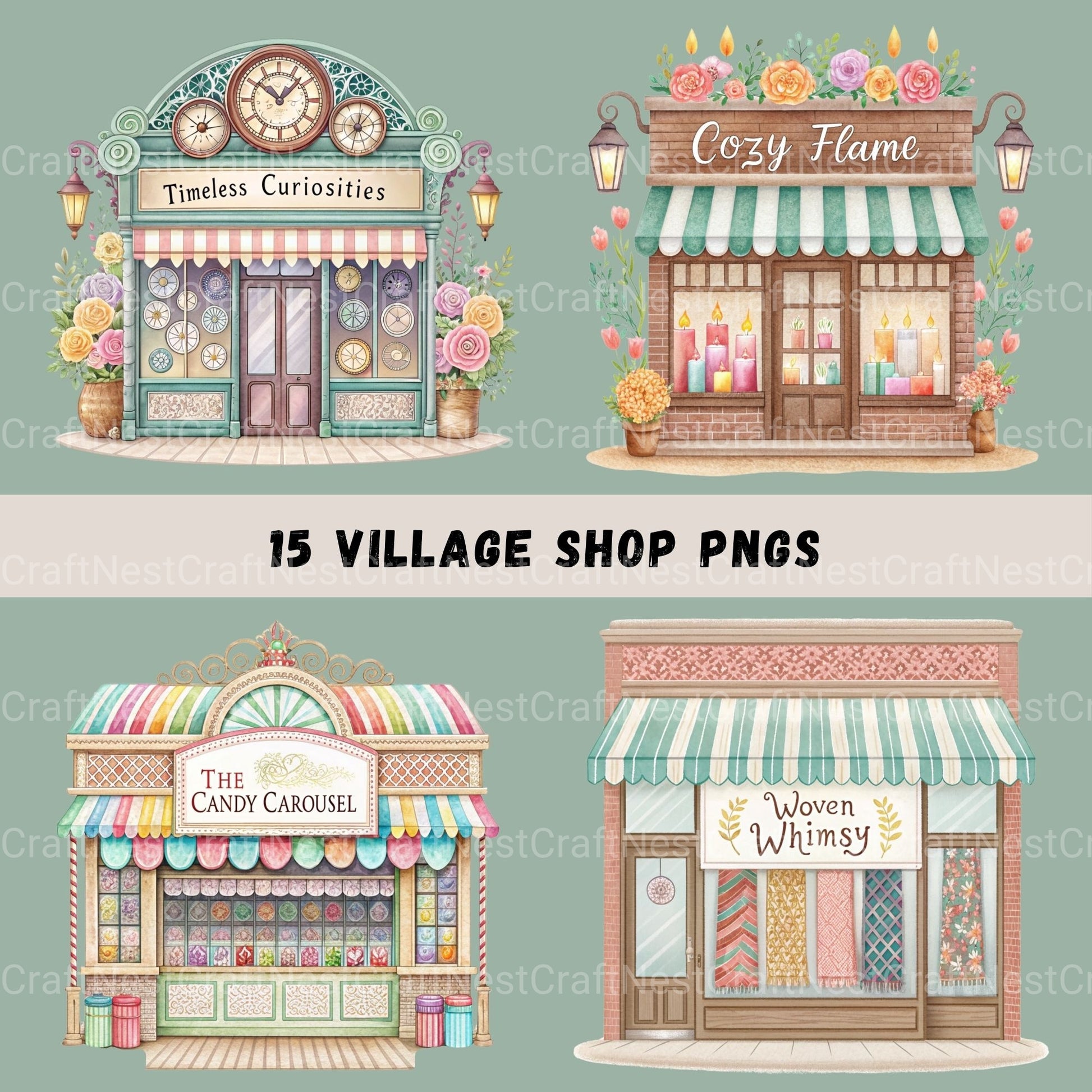Village Shops Clipart Bundle - CraftNest - Digital Crafting and Art