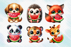Cute Animals Eating Watermelon Clipart Bundle - CraftNest - Digital Crafting and Art