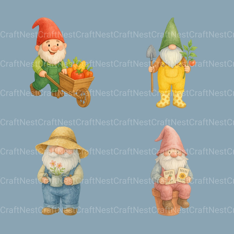 Gnomes Gardening 1 Clipart Bundle - CraftNest - Digital Crafting and Art