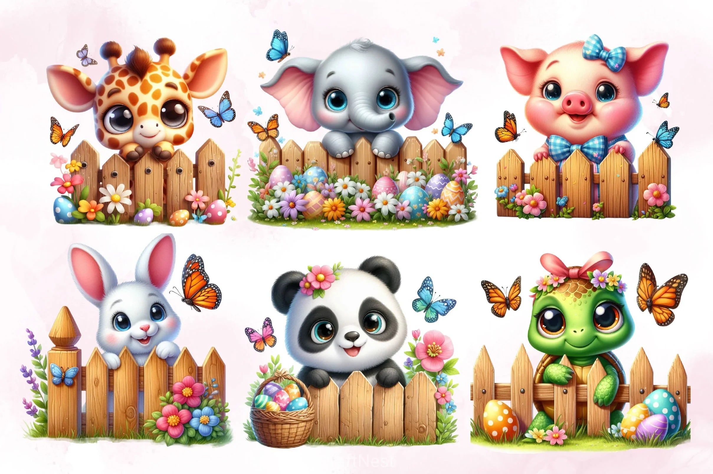 Easter Animal With Wooden Fence Clipart Bundle 5 - CraftNest - Digital Crafting and Art