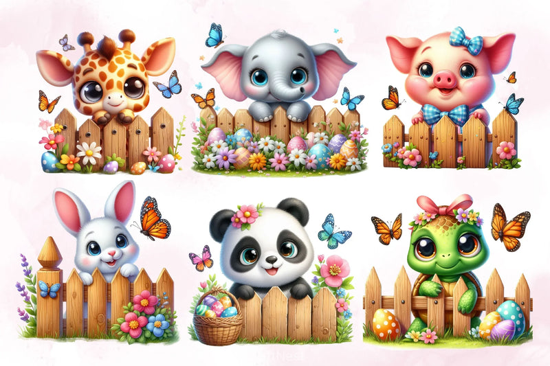 Easter Animal With Wooden Fence Clipart Bundle 5 - CraftNest - Digital Crafting and Art