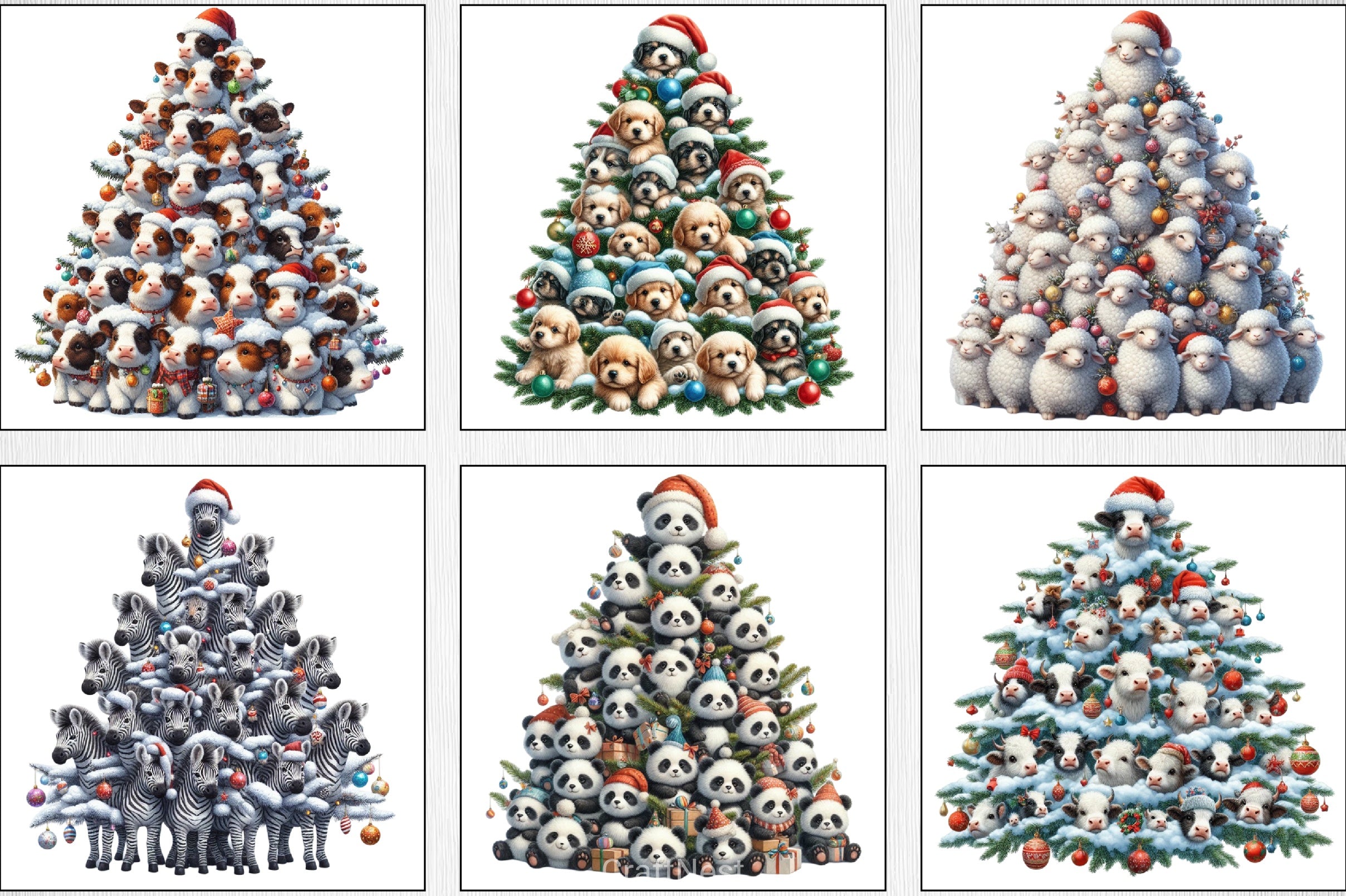 Animal Christmas Tree Clipart Bundle - CraftNest - Digital Crafting and Art