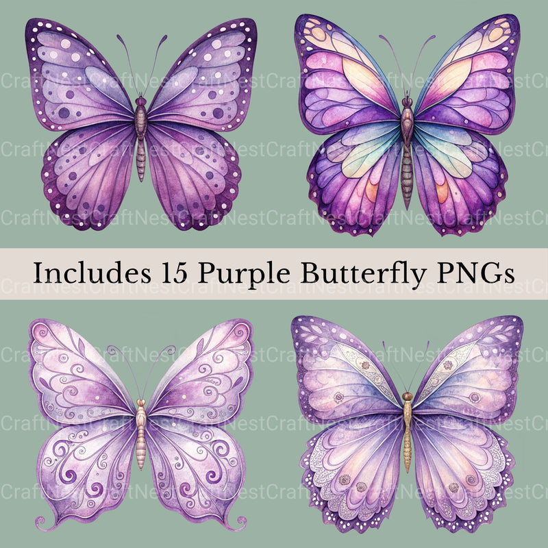 Purple Butterflies Clipart Bundle - CraftNest - Digital Crafting and Art
