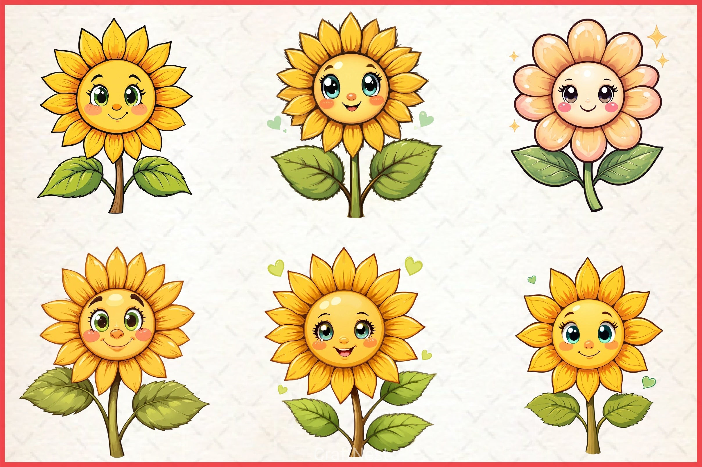 Cute Sunflower Clipart Bundle - CraftNest - Digital Crafting and Art