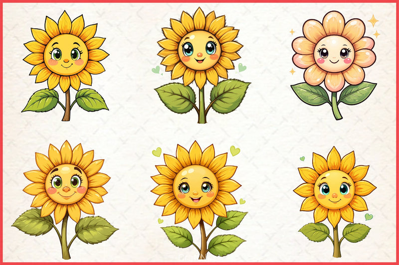 Cute Sunflower Clipart Bundle - CraftNest - Digital Crafting and Art