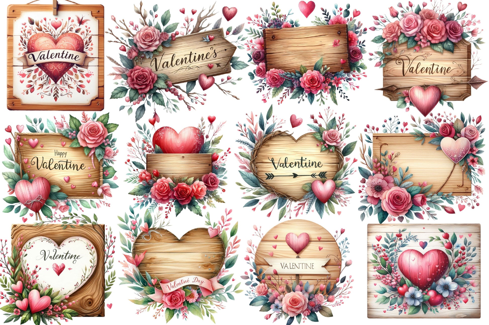 Valentine's Day Wooden Signs Clipart Bundle - CraftNest - Digital Crafting and Art