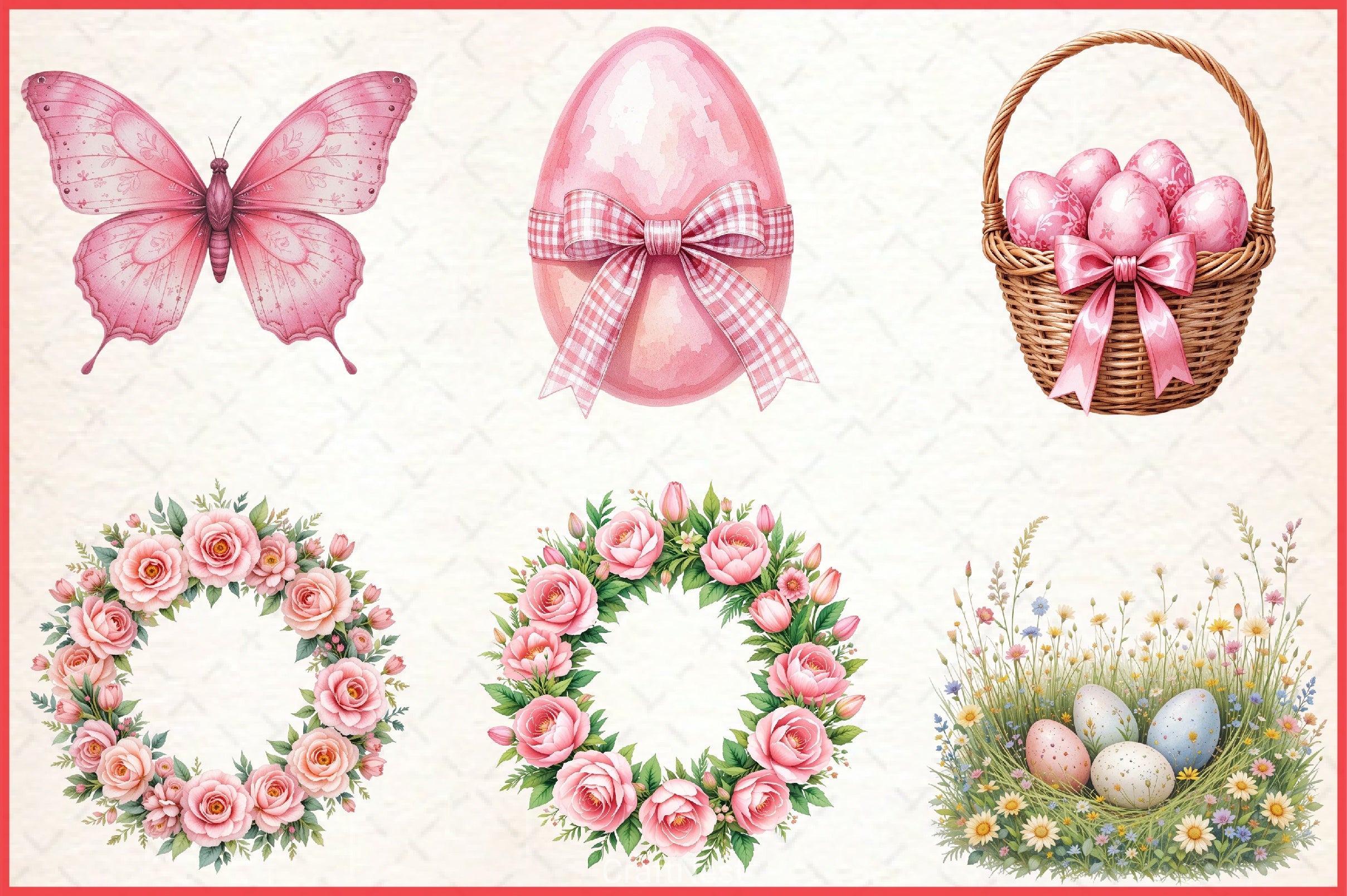 Vintage Dusty Rose Easter Clipart Bundle - CraftNest - Digital Crafting and Art